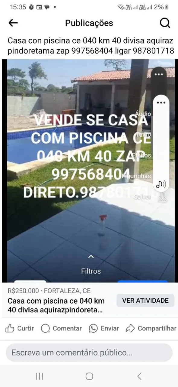 Vende se casa com piscina 4 lotes cê 040 km 40 divisa Aquiraz pindoretama