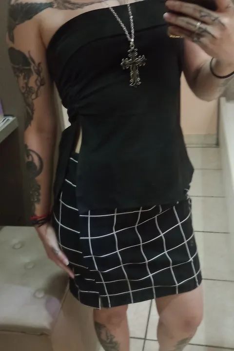 Saia xadrez preta e branca - Foto 5