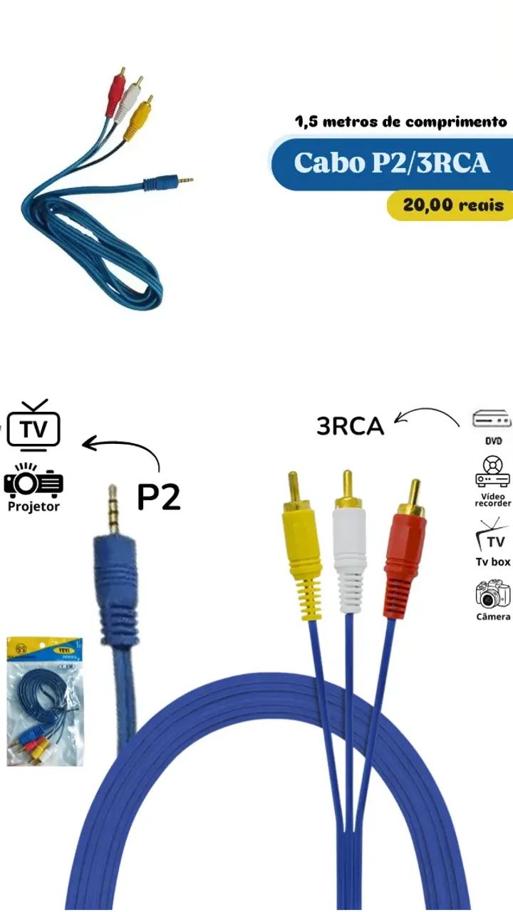 Cabo P2/3RCA 1,5 metros de comprimento - Foto 3