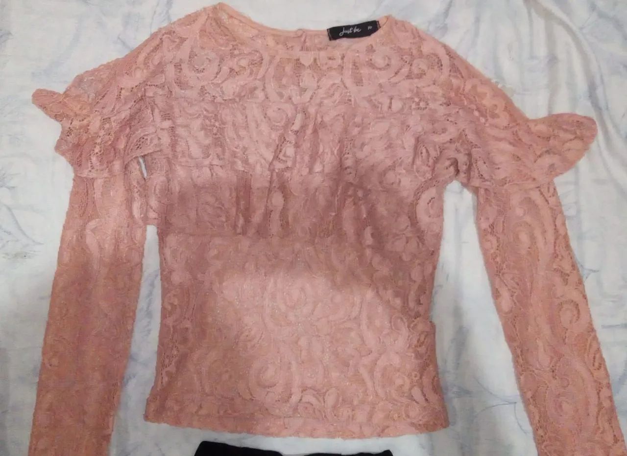 Blusa de renda rosa e saia preta para menina - Foto 3