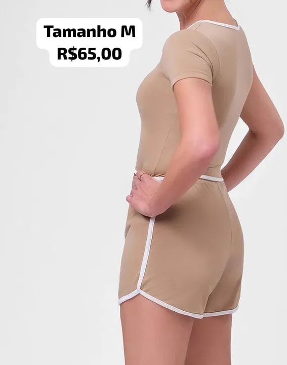 Conjunto Cropped e Shorts - Bege tamanho M - Foto 2