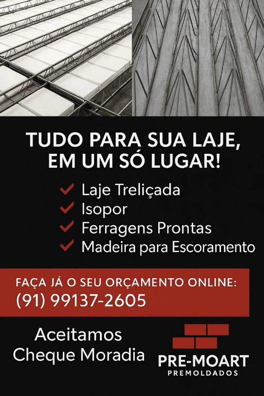 Laje Treliçada, Isopor, Ferragens e Madeira para Escoramento