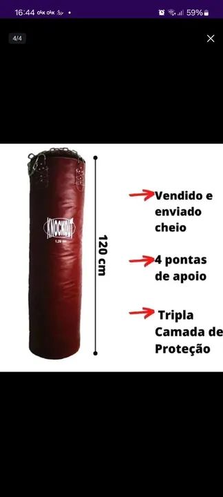 Saco de Pancada 120cm KNOCKOUT C/Correntes Cheio C/tecidos em ratalhis - Foto 5