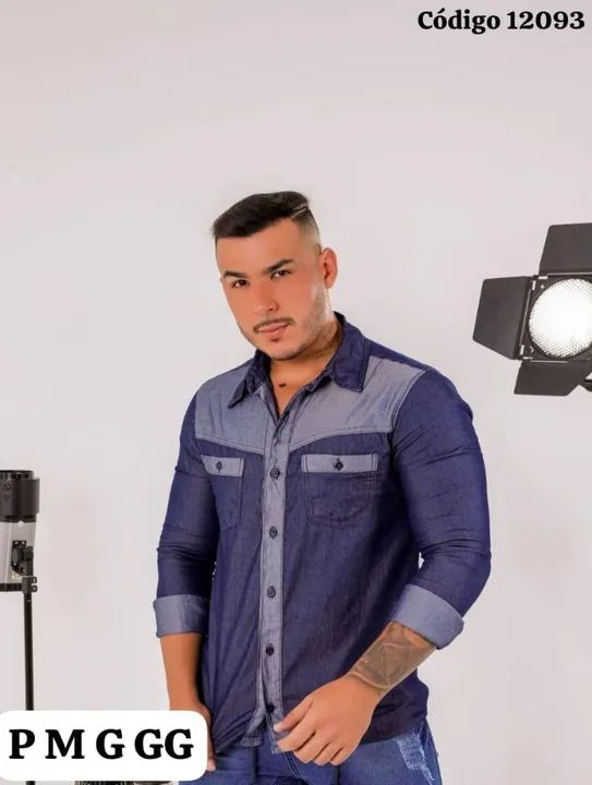 Camisa Jeans Manga Longa Masculina 