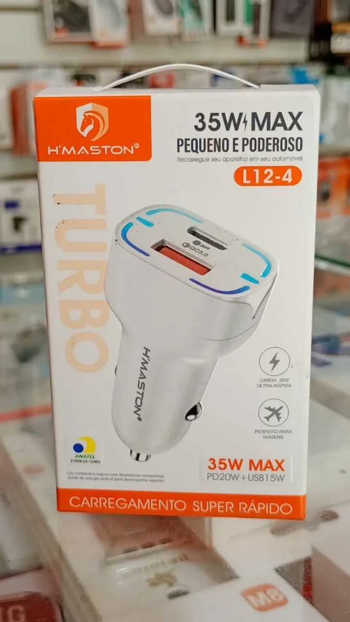 Carregador Turbo Isqueiro 35W Usb + Usb-c - Novo 