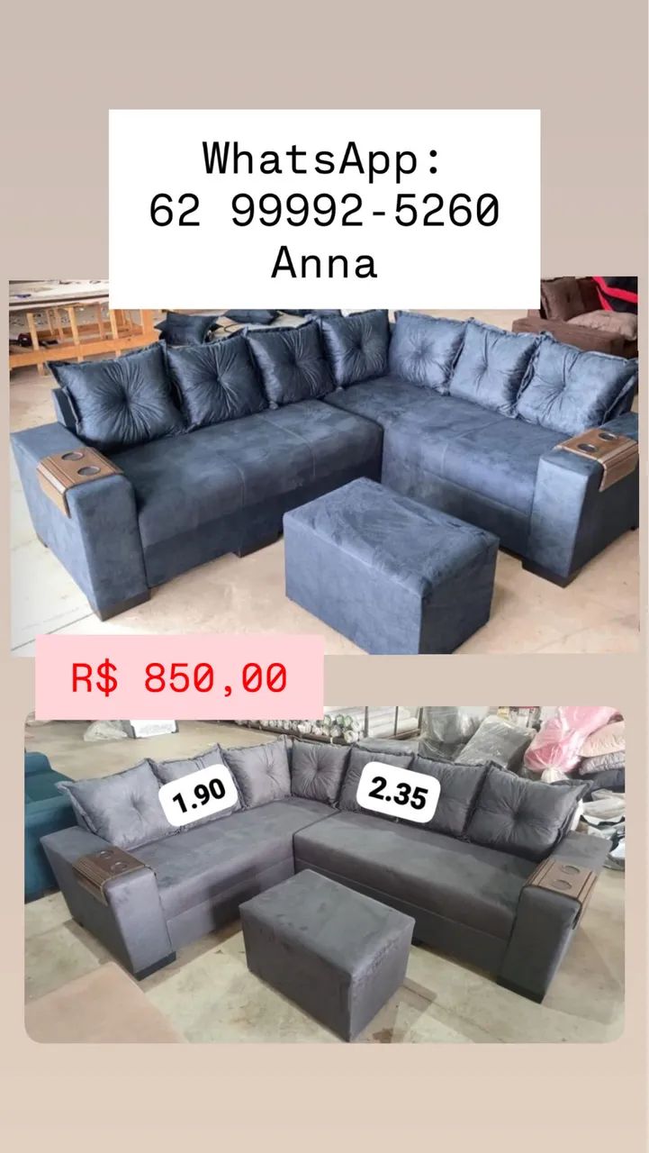 Sofá de Canto Moderno com Puff - Várias Cores