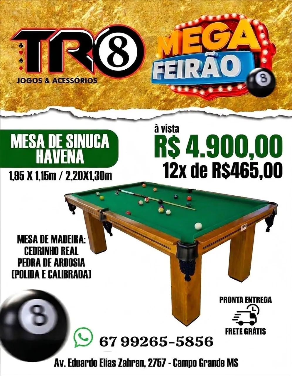 Mesa de Sinuca em Madeira na Promoção 