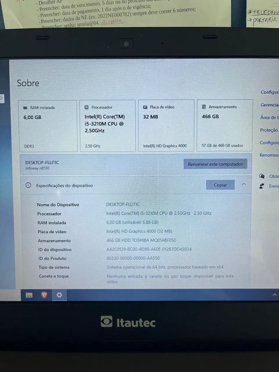 Notebook Itautec i5 3210M 6GB DDR3 - Foto 2