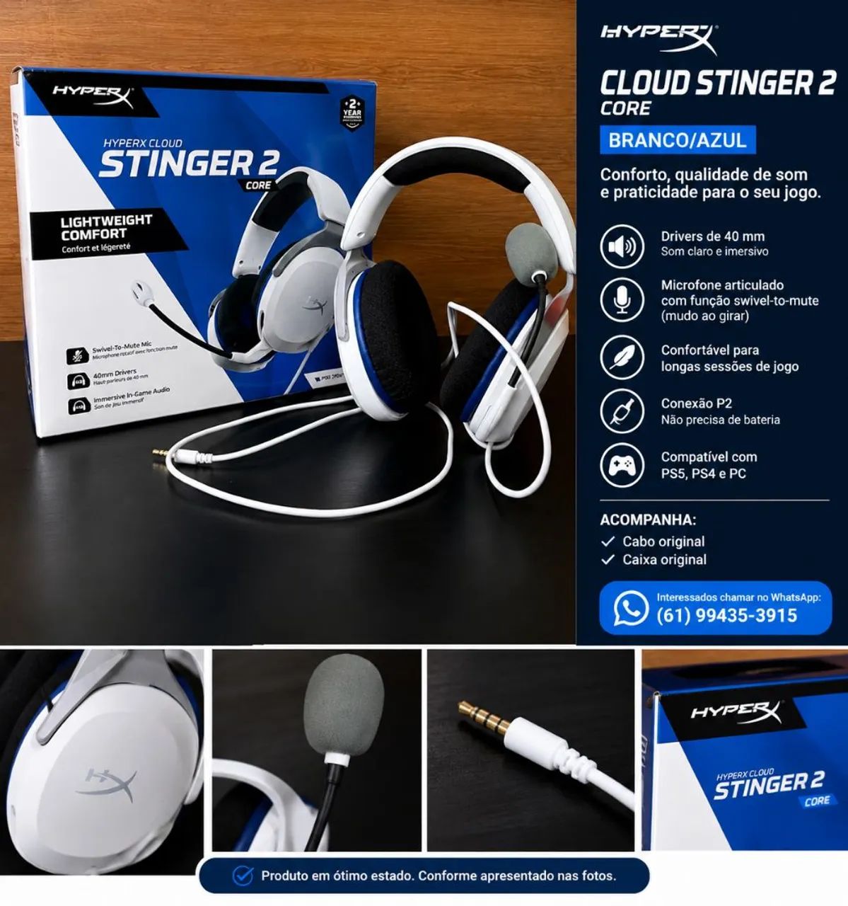 HEADSET HYPERX CLOUD STINGER 2 CORE - PS5 e PS4