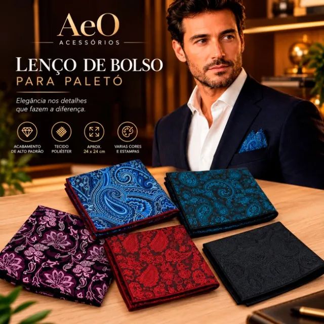 Lenço de Bolso Bordado Varias Cores