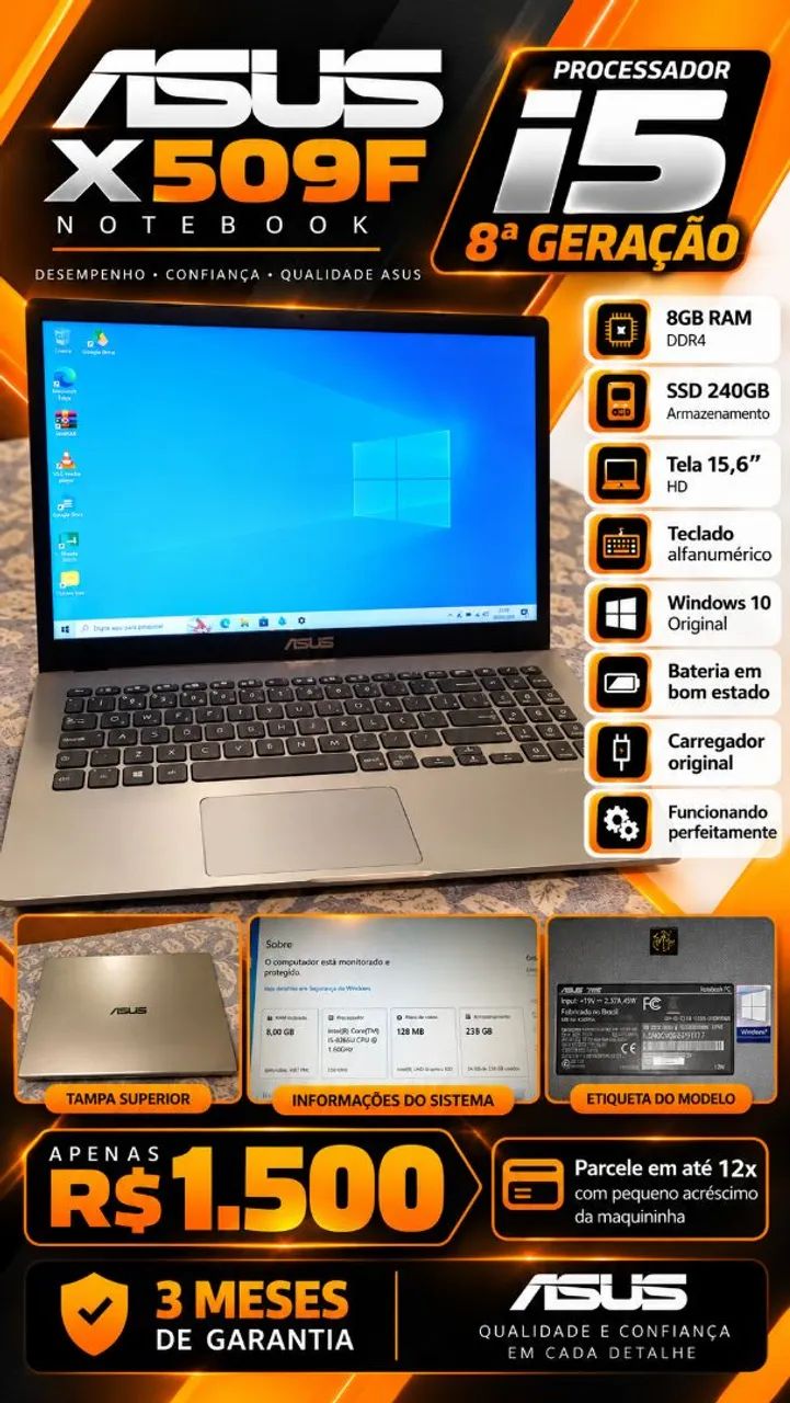 Notebook Asus i5 8°gen 8gb ram DDR4 SSD 240 - Notebooks - Parque