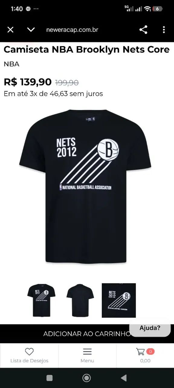 Camiseta NBA Brooklyn Nets Core Original/Nova Tam-GG