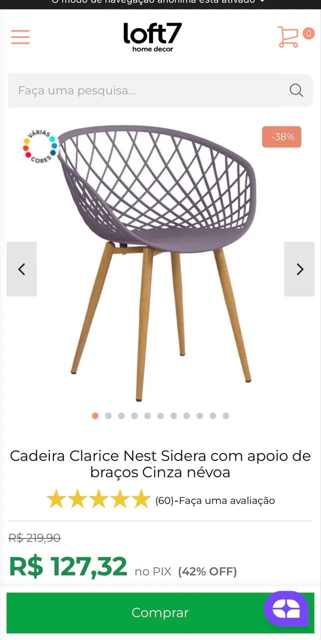 Cadeiras Clarice Nest Sidera com apoio de braços Cinza névoa - Foto 4