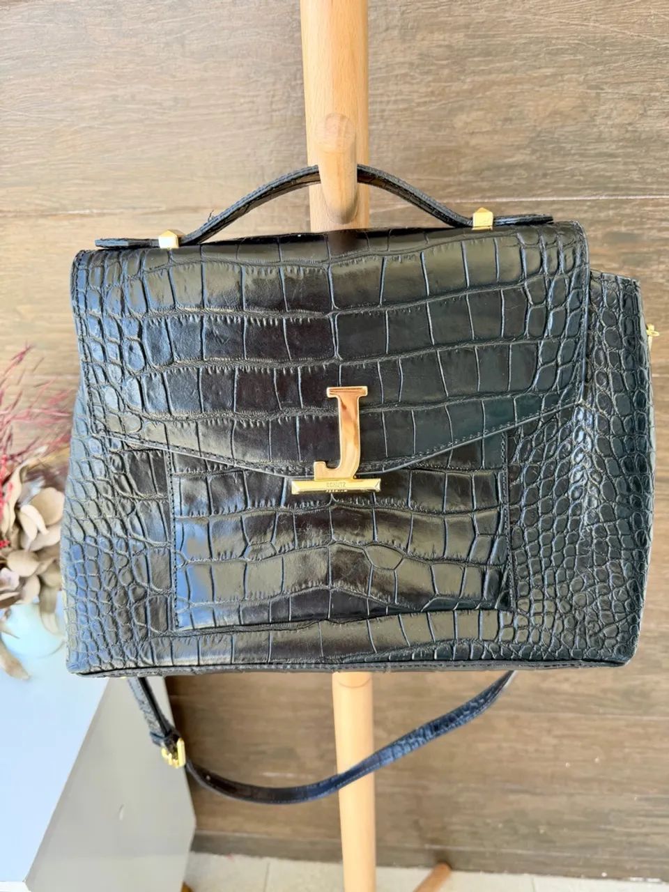 bolsa schutz couro preta croco - Foto 2