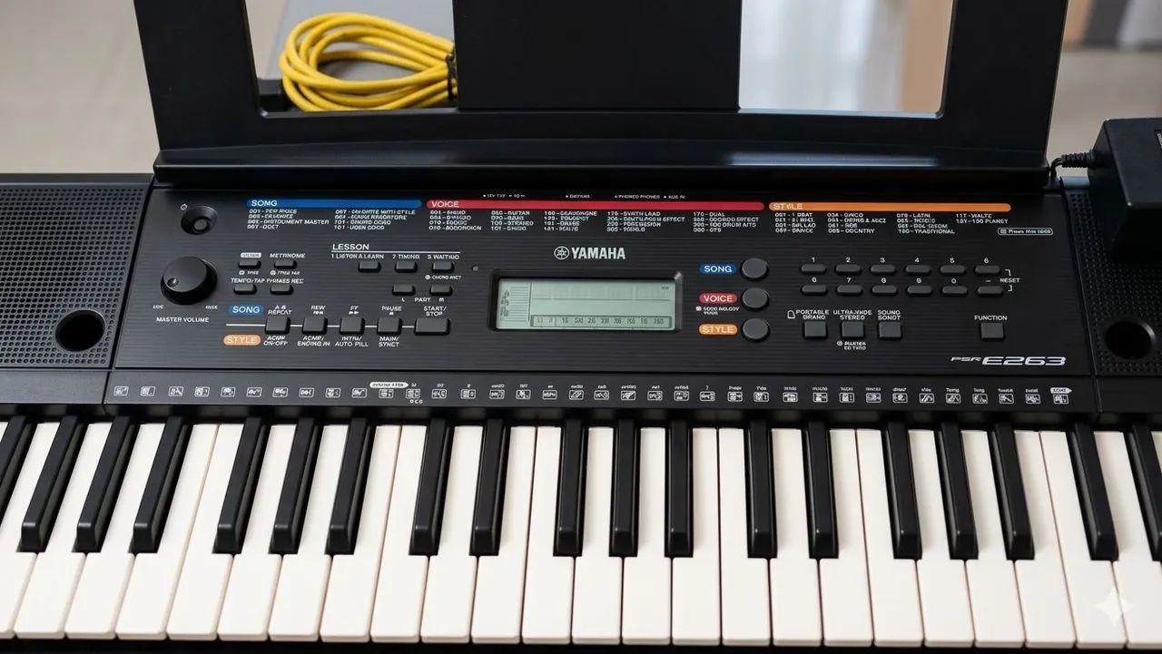 Teclado Yamaha PSR-E263 + Suporte - Funcionando perfeitamente