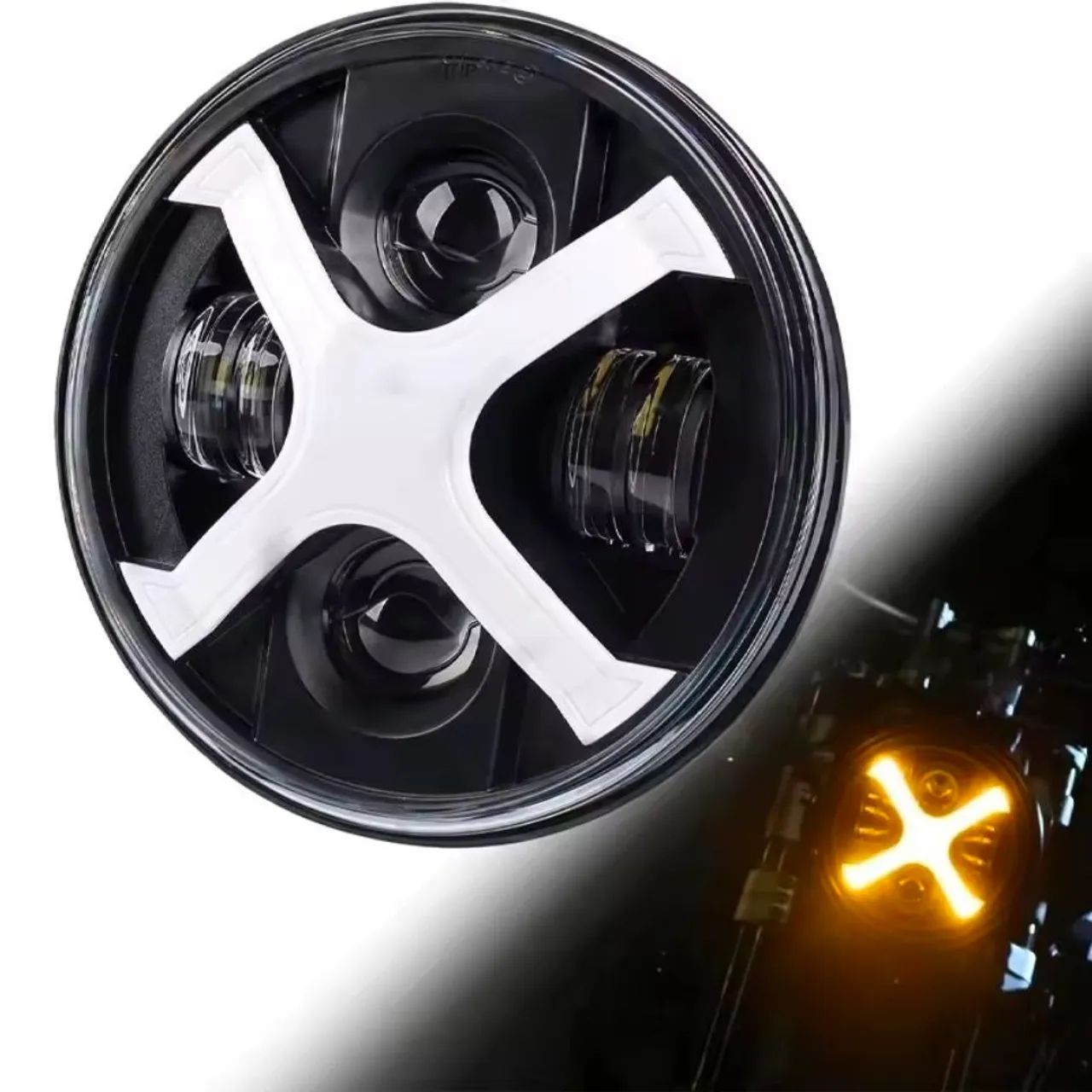 Farol Led DRL em X âmbar, 7 polegadas 