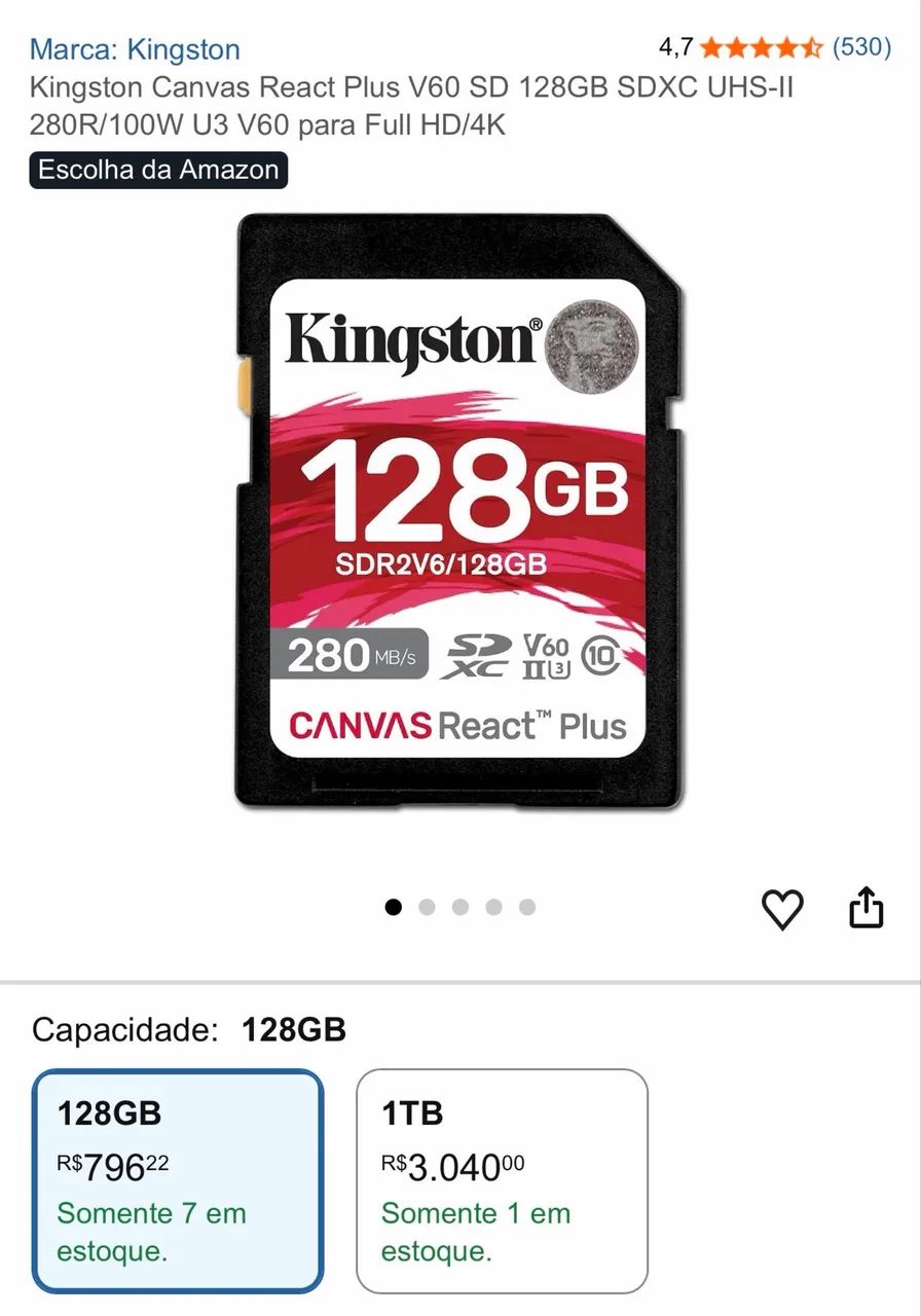 Cartão Kingston canvas react Plus 128gb - Foto 2