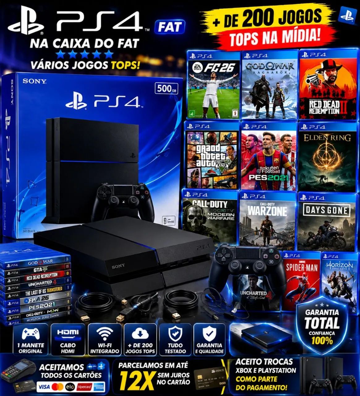 PS4 + garantia + jogos tops 