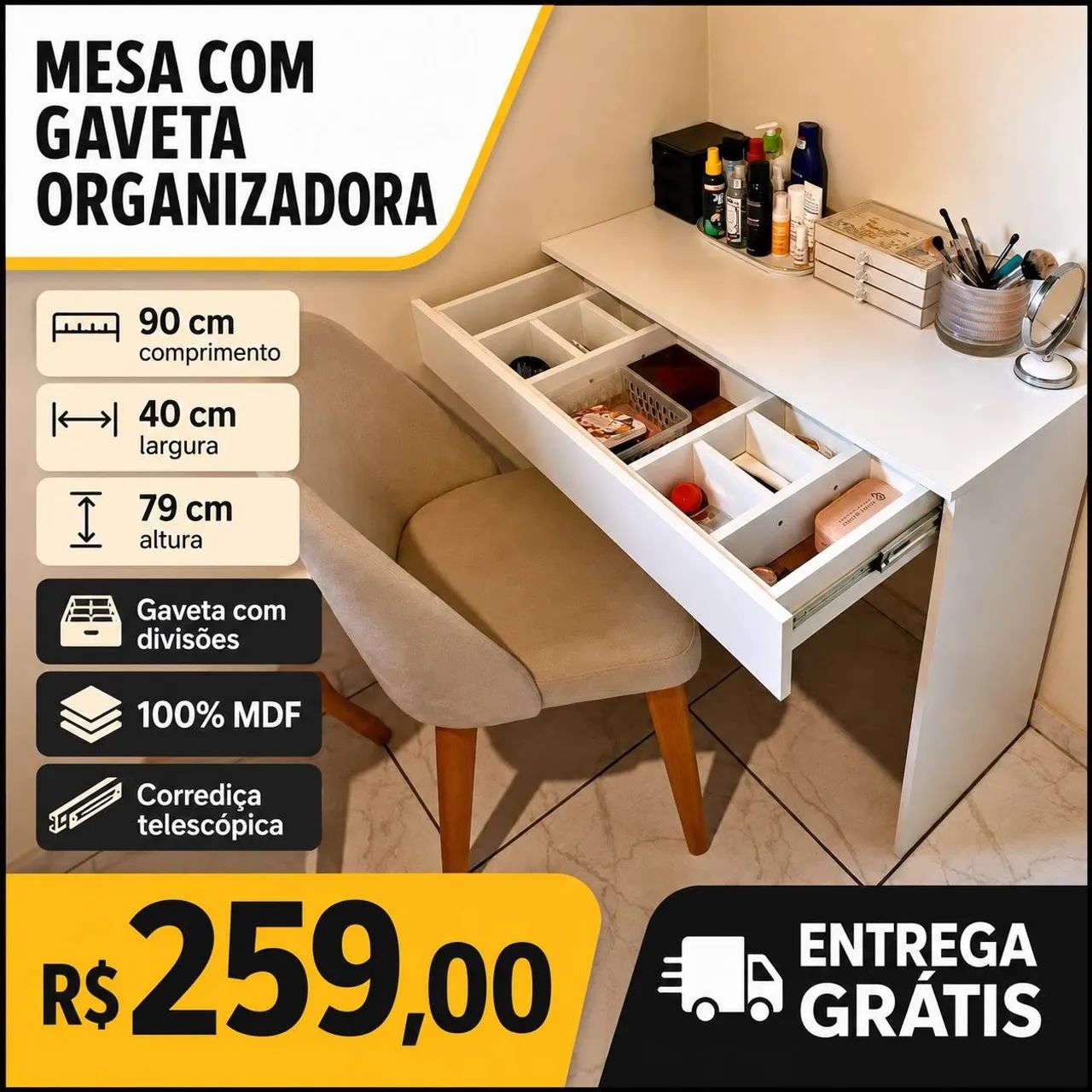 Mesa gavetão penteadeira MDF  - Foto 3