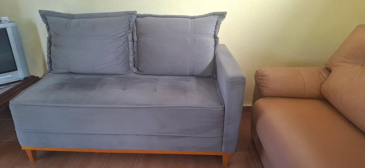 Sofá de canto 2 lugares em tecido cinza  - Foto 3