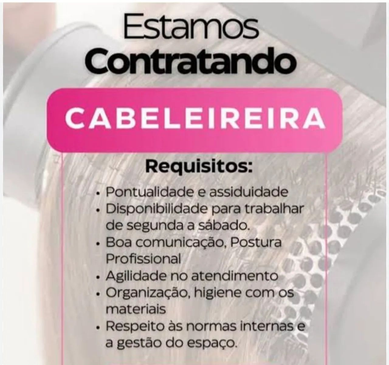 Vaga cabeleireros/ manicure 
