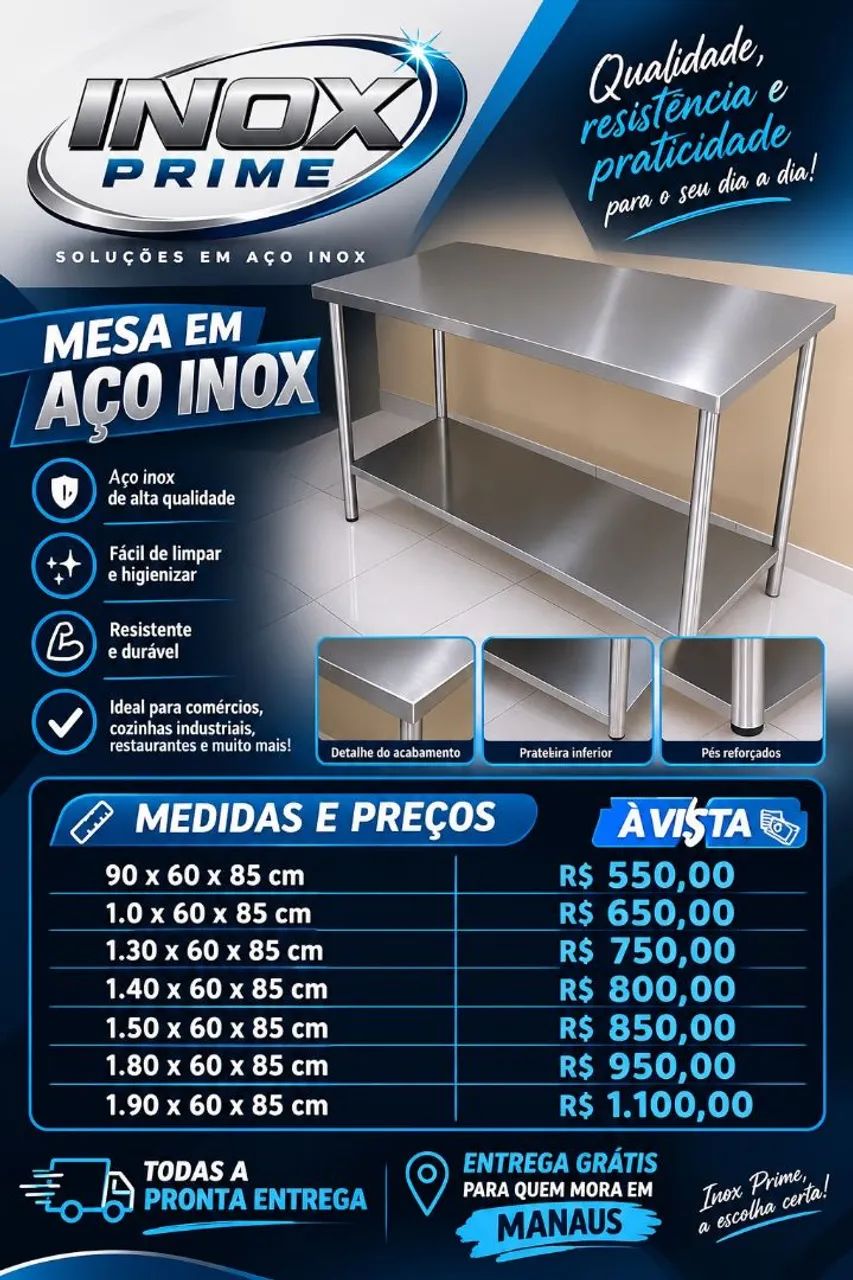 Mesa em inox a pronta entrega Manaus e interiores 