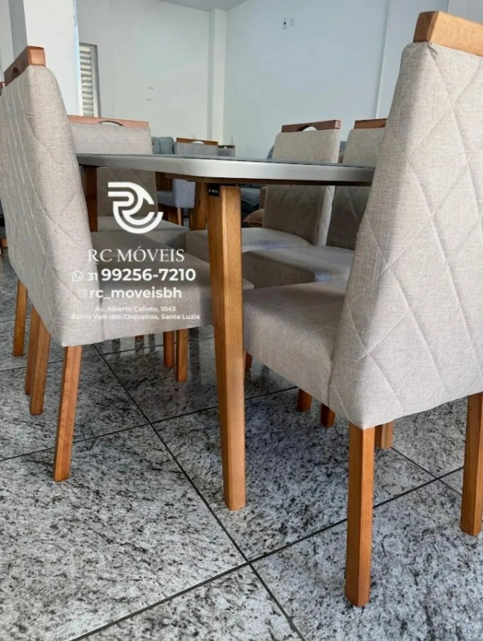 Mesa de jantar 1,70x0,90 Tampo Vidro Laqueado + 6 Cadeiras Madeira maciça - Foto 4