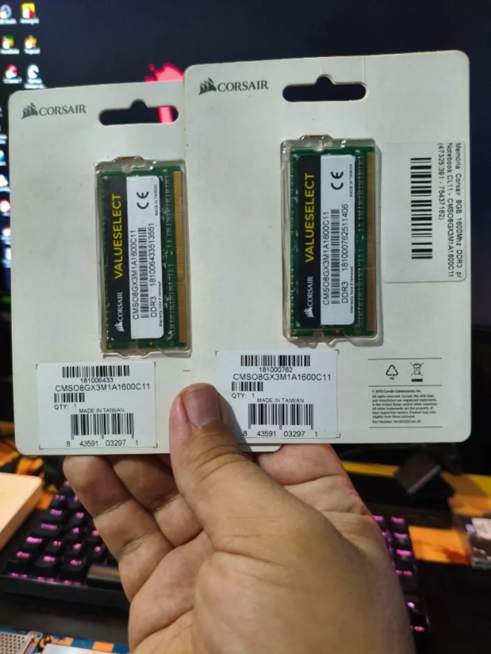 Memória Ram Notebook Corsair Value Select Ddr3 1x8gb CMSO8GX3M1A1600C11 1600mhz - Foto 2