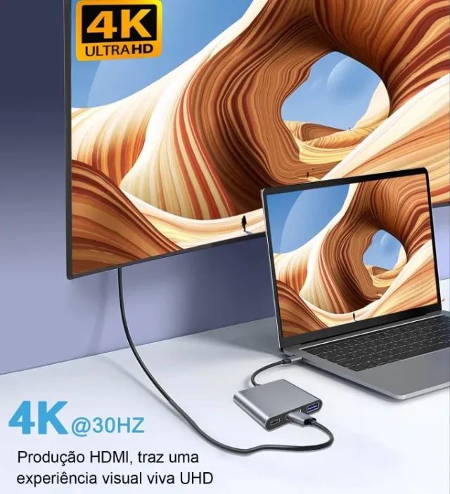 Conversor Tipo c para Hdmi usb 3.0 4k - 3 em 1 espelhar tela celular (Jk Eletrônicos)