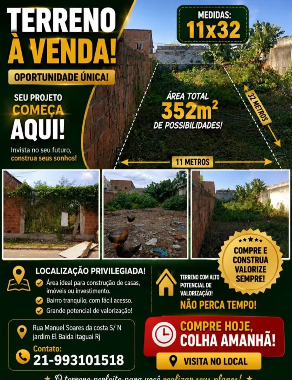 Terreno 11×32 metros 