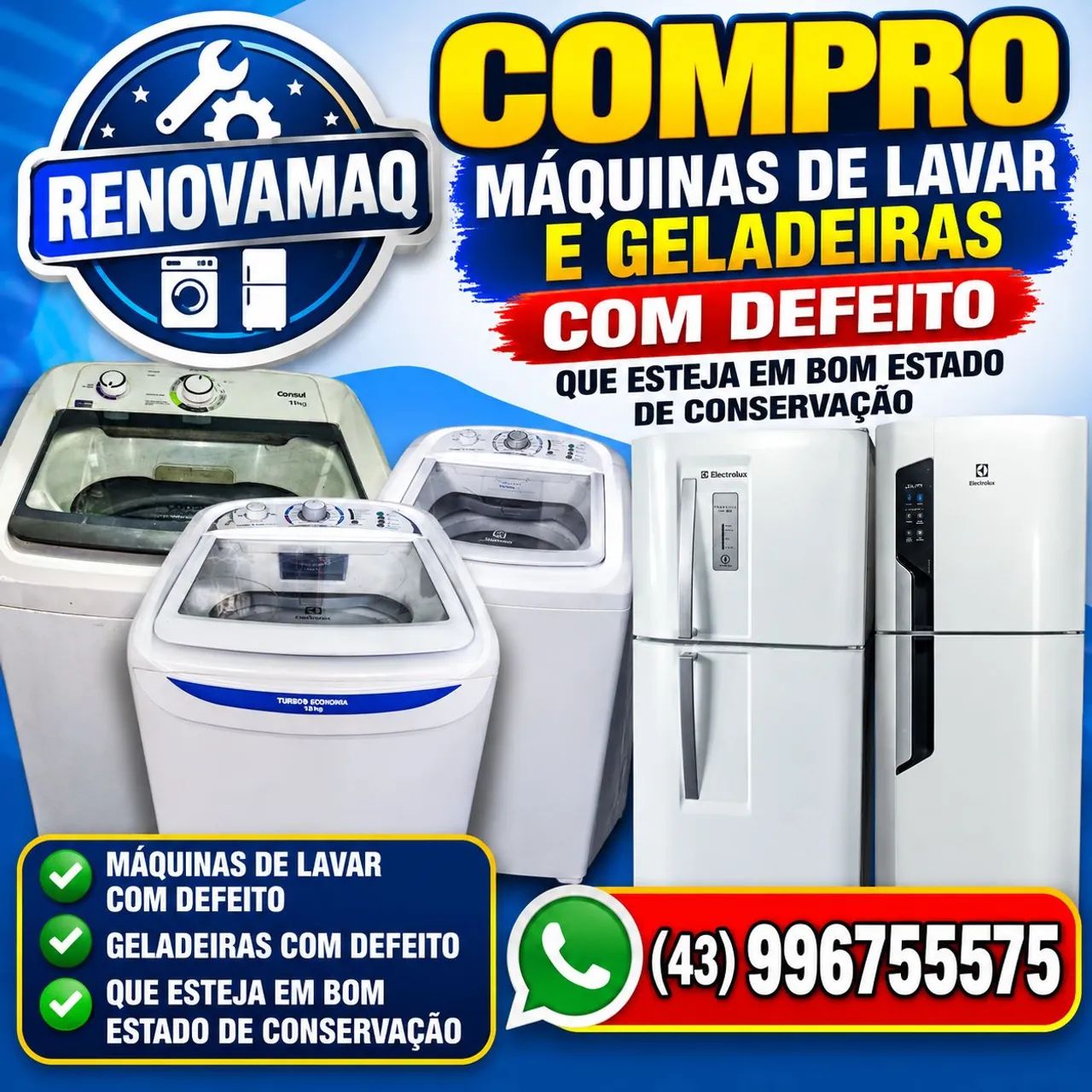 Máquinas e geladeiras com defeito 