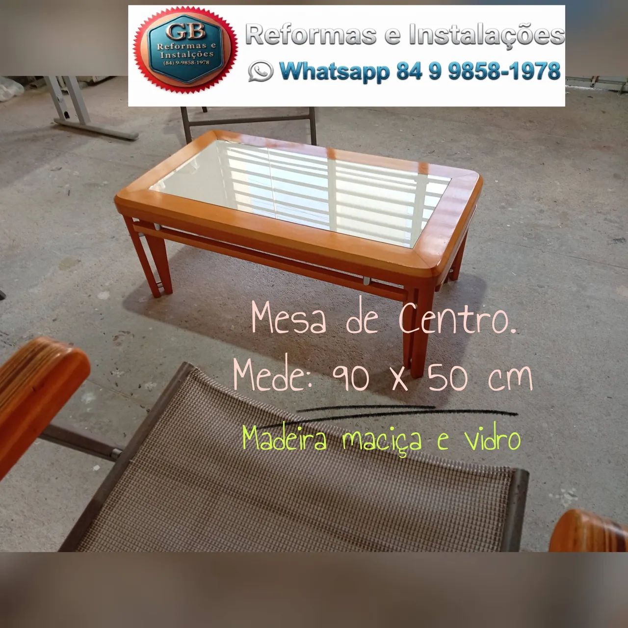 Mesa de Centro de Madeira Maciça e Vidro  - Foto 3