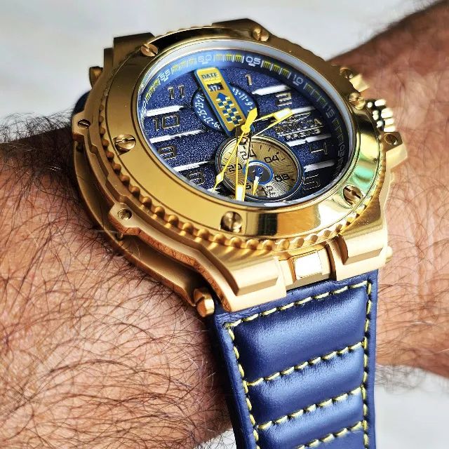 Relógio Invicta Racing Downforce Dourado couro azul - Foto 3