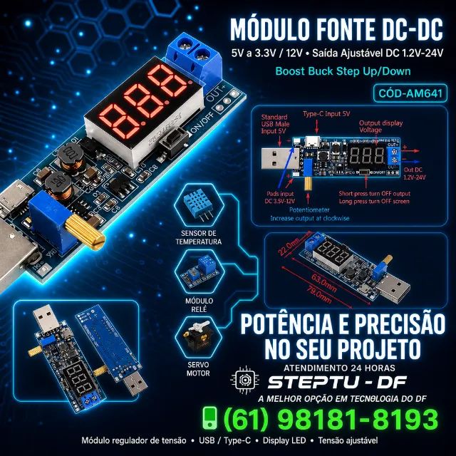 Fonte DC-DC 5v a 3.3v/12v saída ajustável dc 1.2v-24v Boost buck step up/ COD-AM641 Módulo