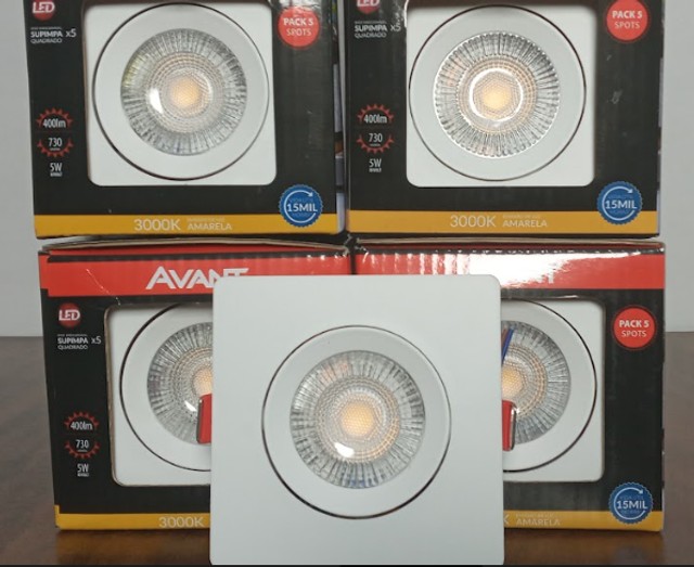 Kit 5 und. Luminária LED Spot Direcionável de Embutir, Amarela Avant