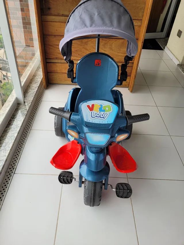 Triciclo Motinha Infantil com Capota Azul Passeio e Pedal Bel em