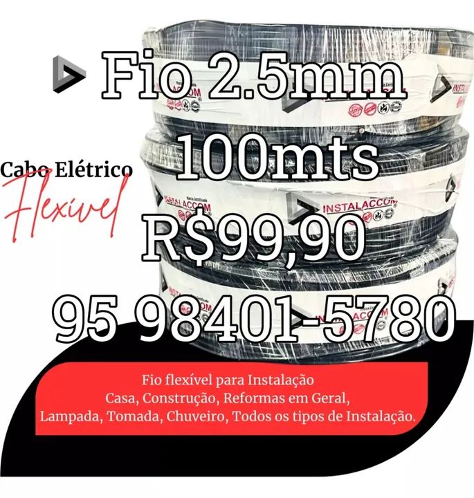 Cabo/fio de 2.5mm COM 100 METROS. 94,90$ A BOLA.