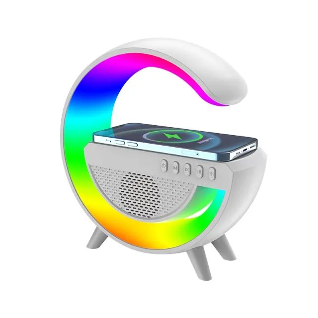 Caixa de som Bluetooth com rádio fm carregador sem fio e luminária rgb