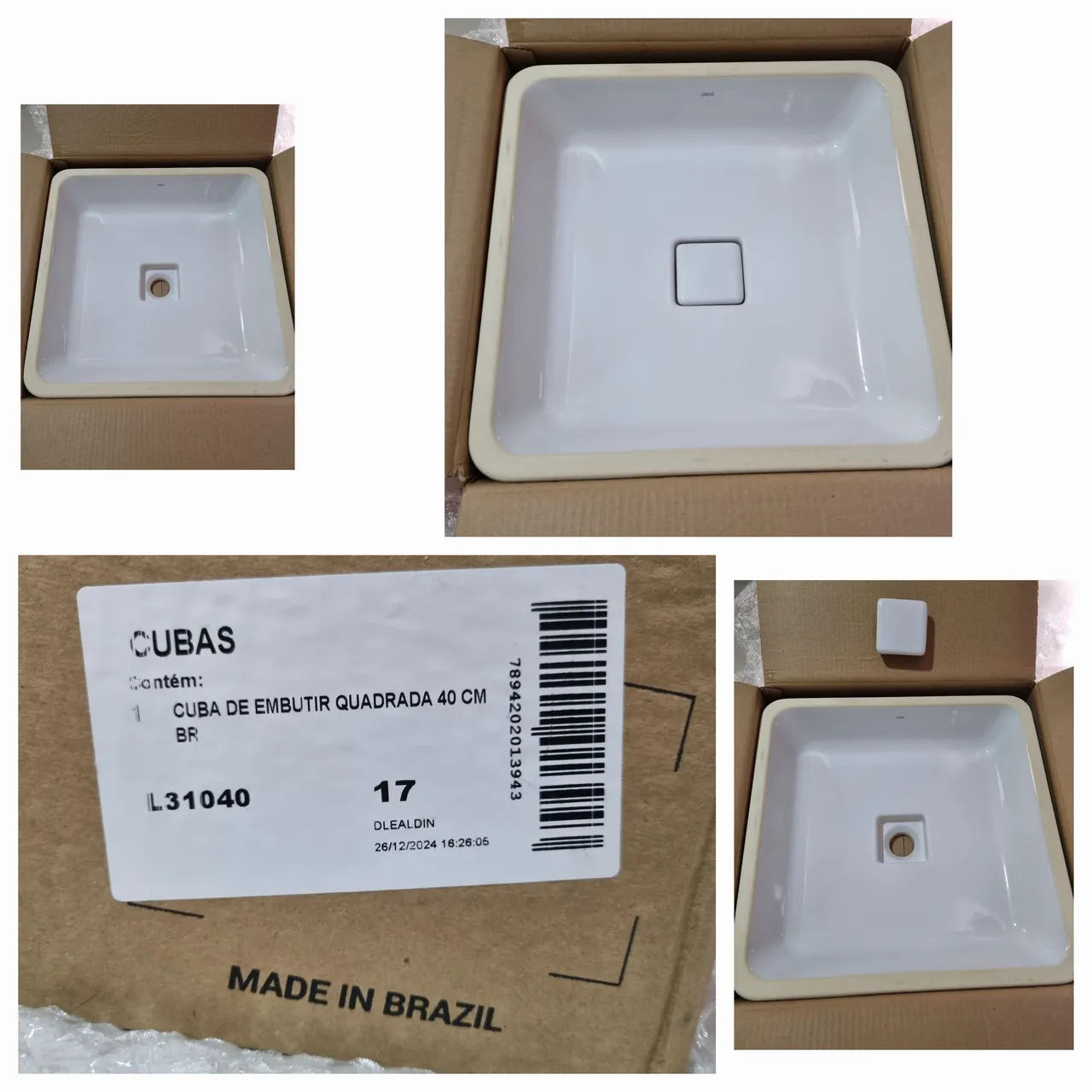 Cuba de embutir quadrada 40cm - Nova