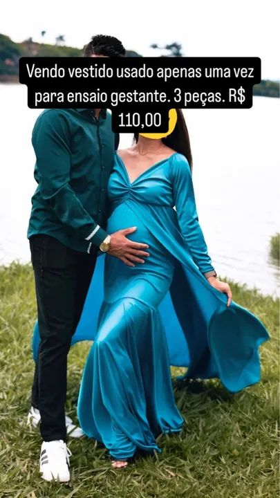 Vestido de Gestante Azul - Usado Apenas Uma Vez