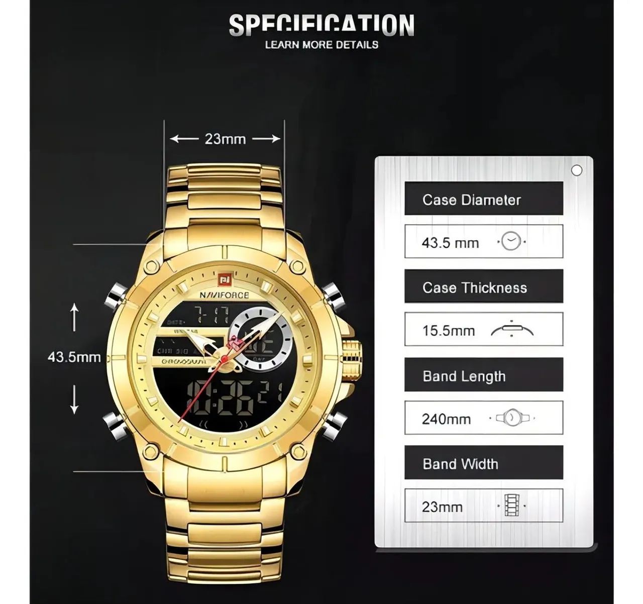 Relógio Masculino Naviforce Analógico Digital Dourado - Foto 3
