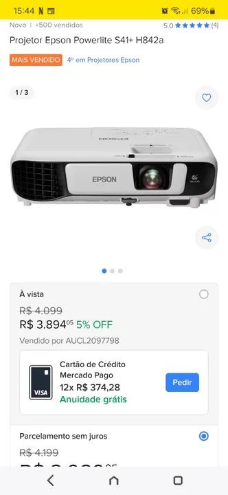 Projetor Epson powerlight S41+ H842a  - Foto 5