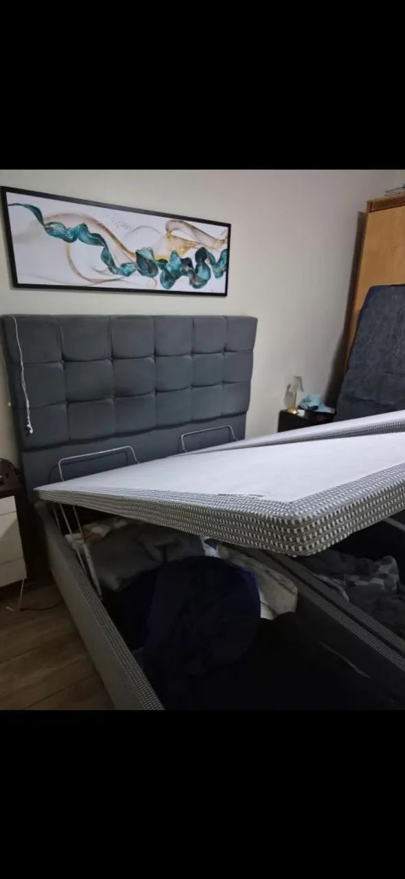 Cama Queen bau bipartida , colchão e cabeceira  - Foto 2