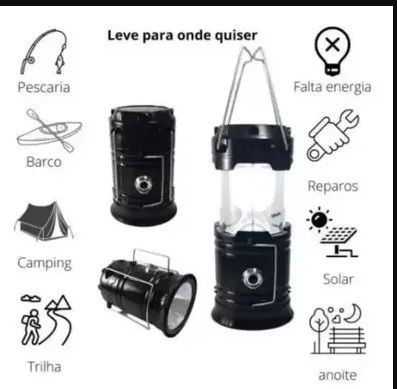 Lampião Camping Solar Led USB Lanterna Bateria Recarregável - Foto 4