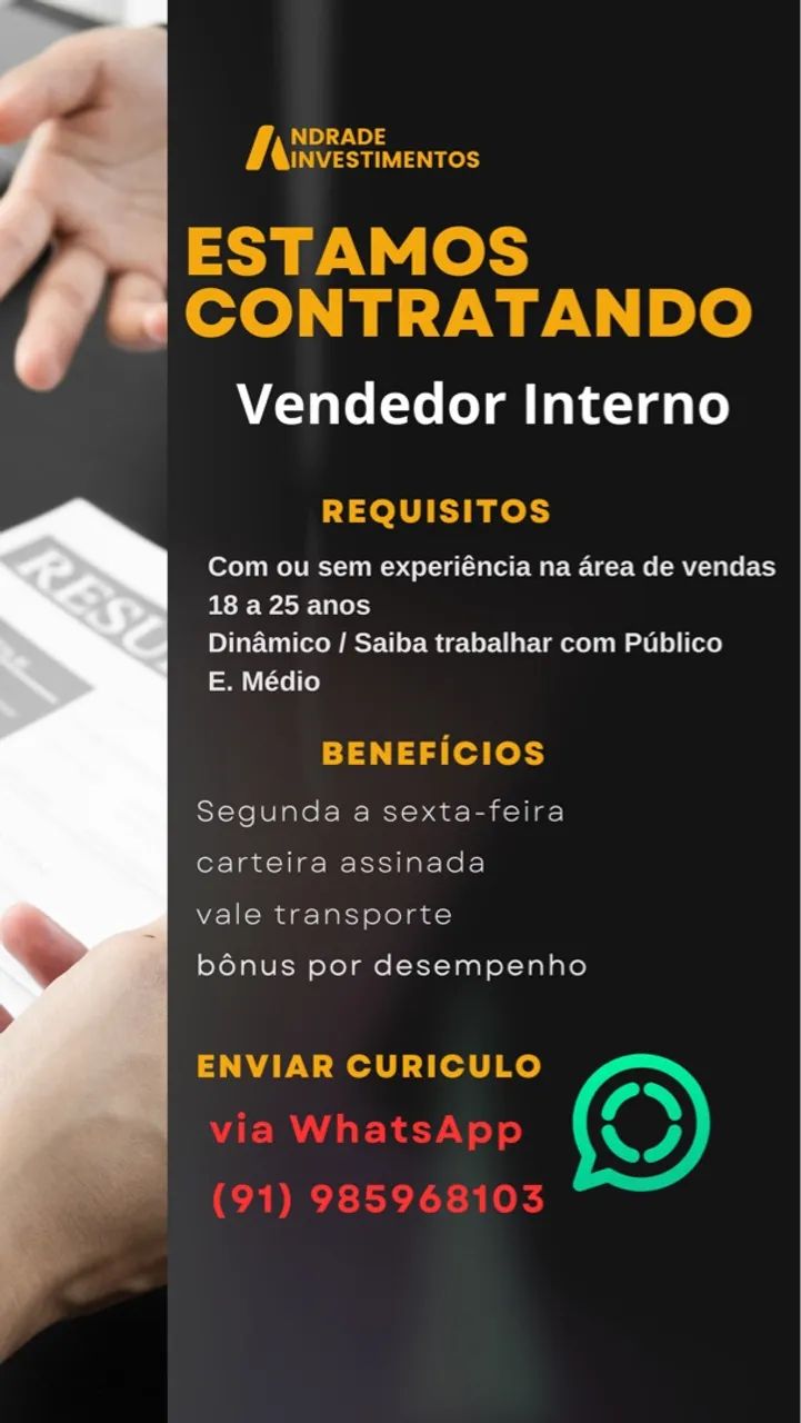Vagas de para Vendedores início imediato 