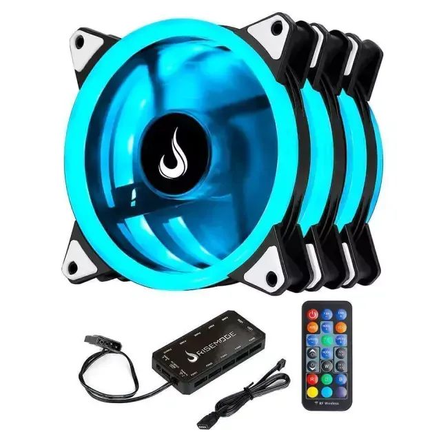 Kit 3 Cooler Fan 120mm Rise Mode Smart com Controladora e Controle - WZetta