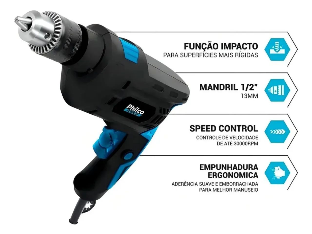 Furadeira Profissional 850W-220V 100% Rolamentada mandril grande 13mm - Foto 3