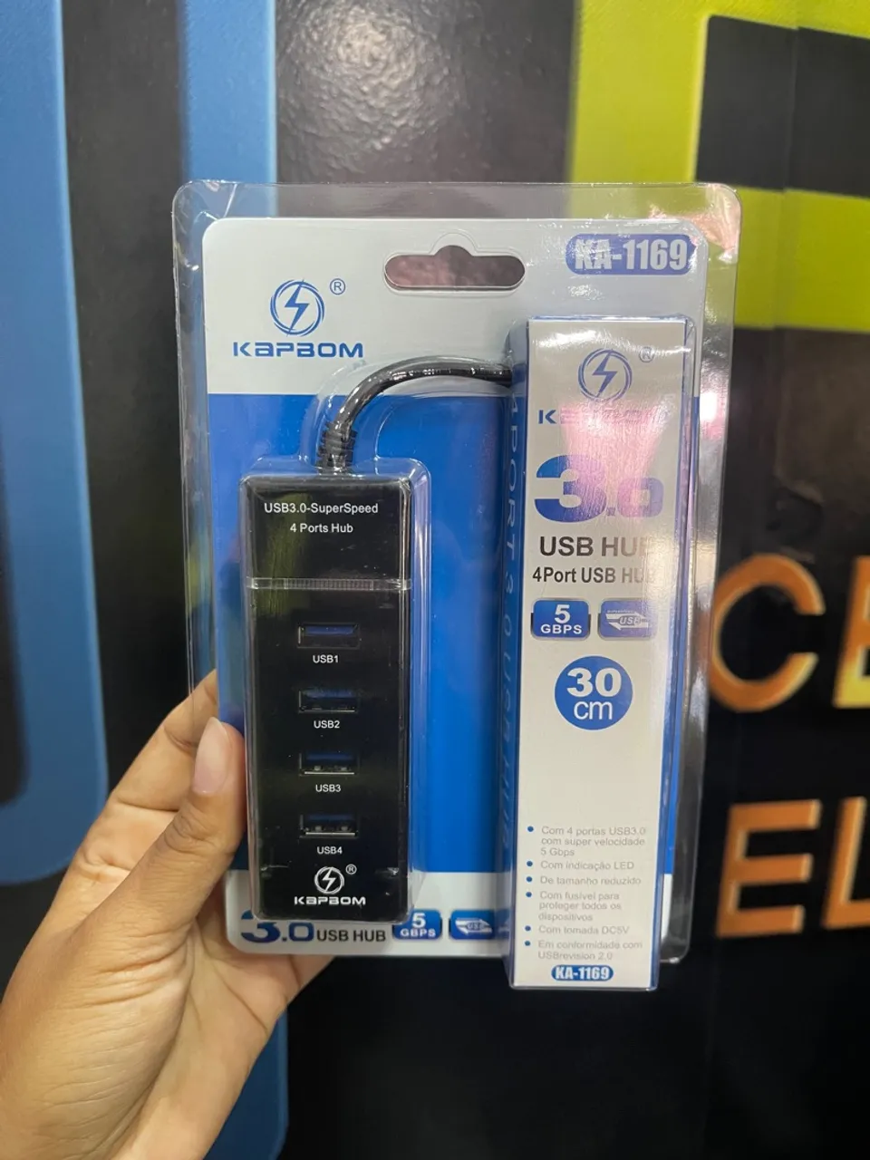 Hub USB 3.0 com 4 entradas Porta USB de alta velocidade e indicador 30cm 