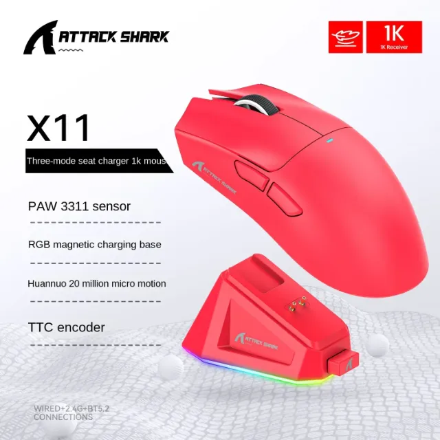 Mouse Bluetooth Attack Shark X11 PAW3311, Conectividade de modo triplo