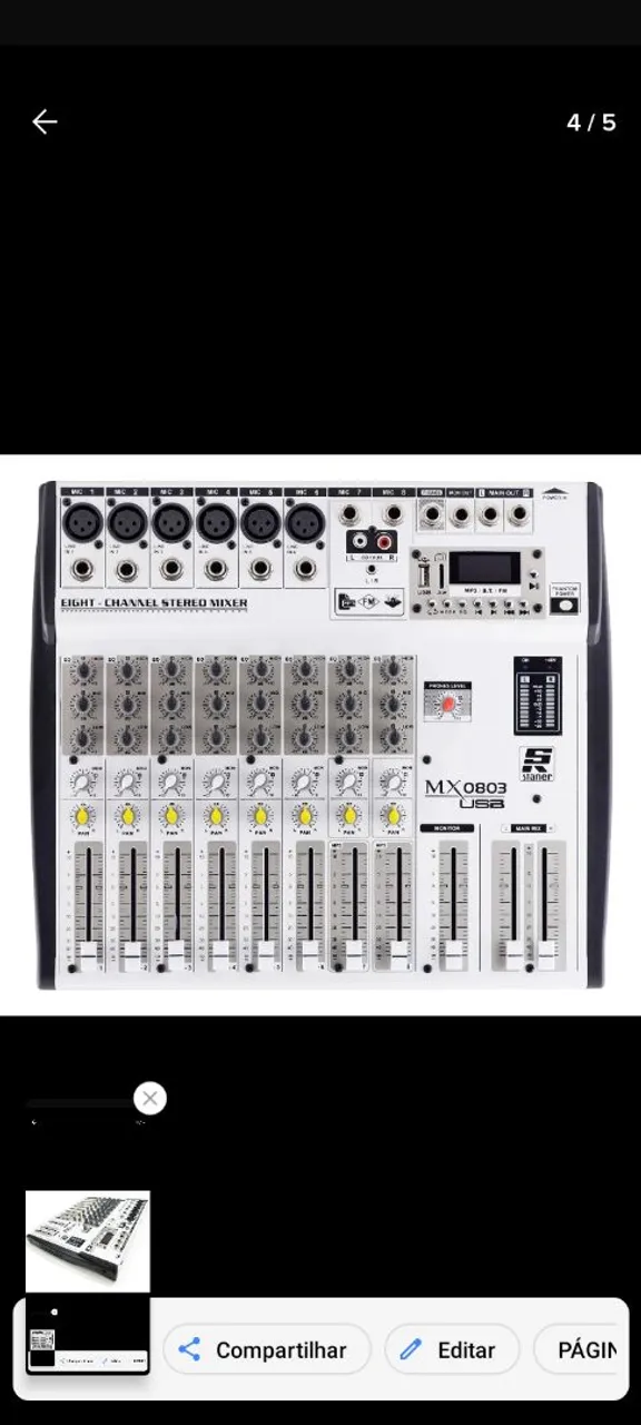 Mesa de Som Mixer 8 Canais USB MX0803 Staner